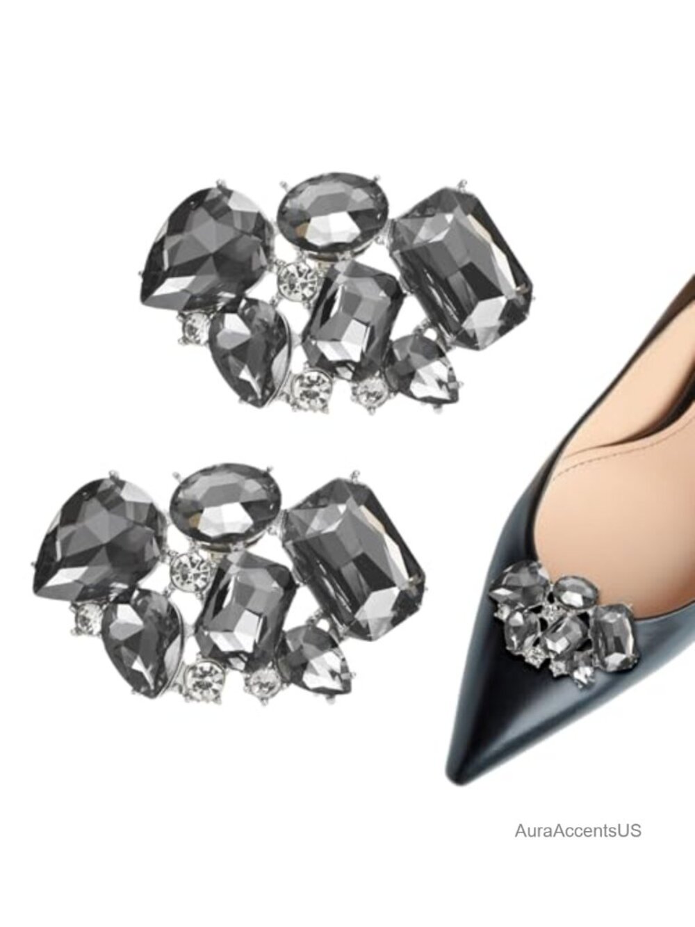 2 Pack Crystal Rhinestone Shoe Clips Zinc Alloy Removable Floral Shoe Charms